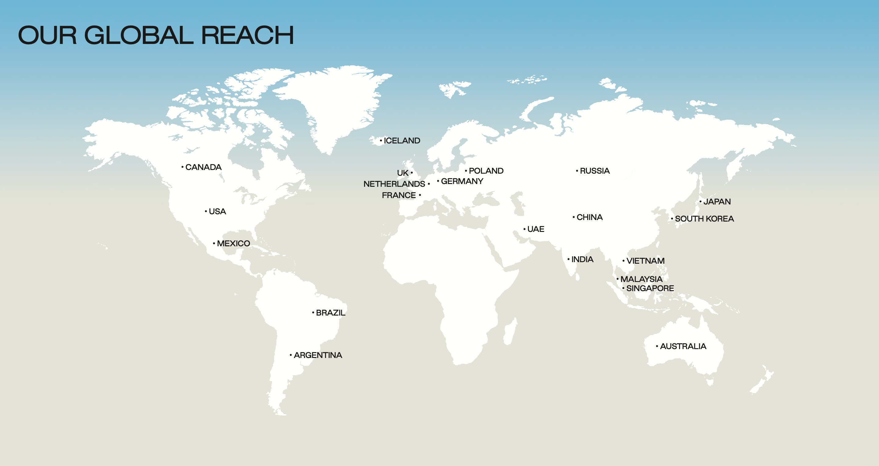 map of global reach and countries where DBH is sold